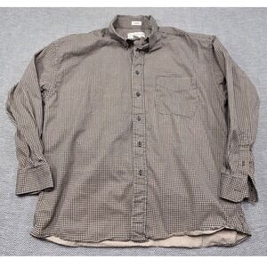 Crossings Mens Peached Cotton Houndstooth Button Down Shirt Black Tan Large